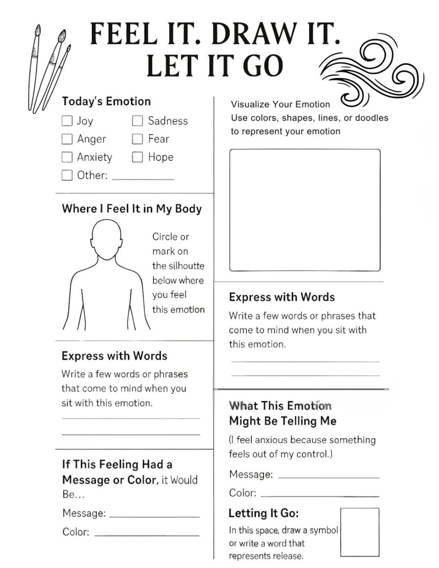 Emotional Regulation Art Therapy Printable Feel It Draw It Let It Go