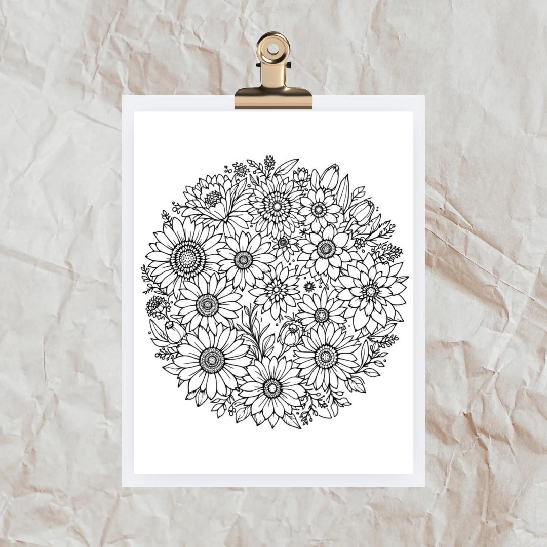Intricate Floral Mandala Coloring Page: Stress Relief Art (PDF/PNG)