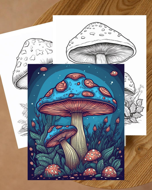 Mushroom Coloring Pages Bundle 22 Printable PDF Nature Fantasy Coloring Sheets for Adults