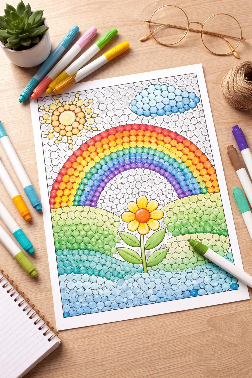 Dot Art Coloring Page Printable Mindful Nature Coloring Sheet Eco Wellness Stress Relief