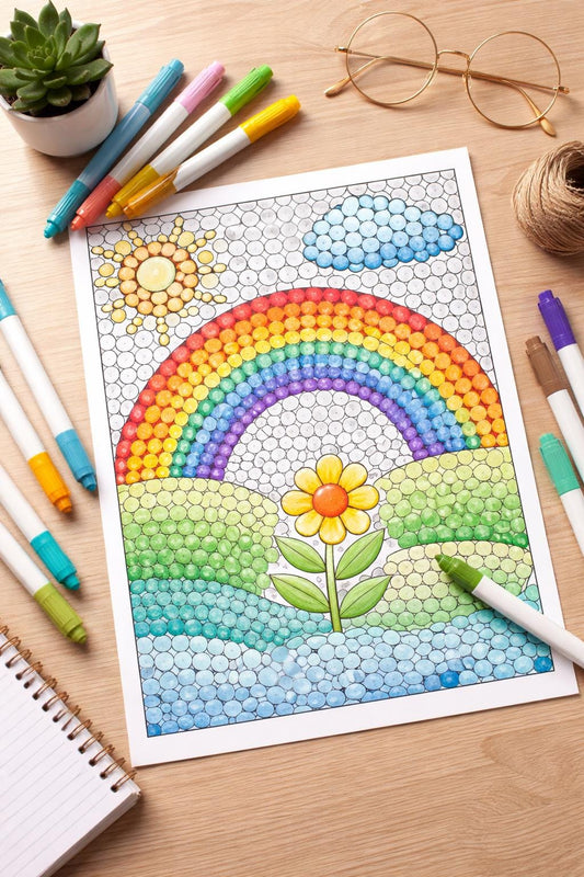 Dot Art Coloring Page Printable Mindful Nature Coloring Sheet Eco Wellness Stress Relief