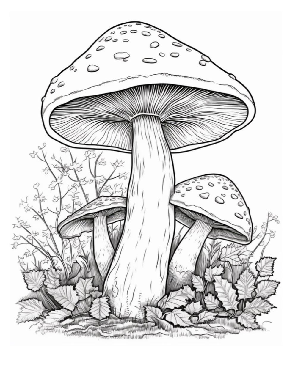 Mushroom Coloring Pages Bundle 22 Printable PDF Nature Fantasy Coloring Sheets for Adults