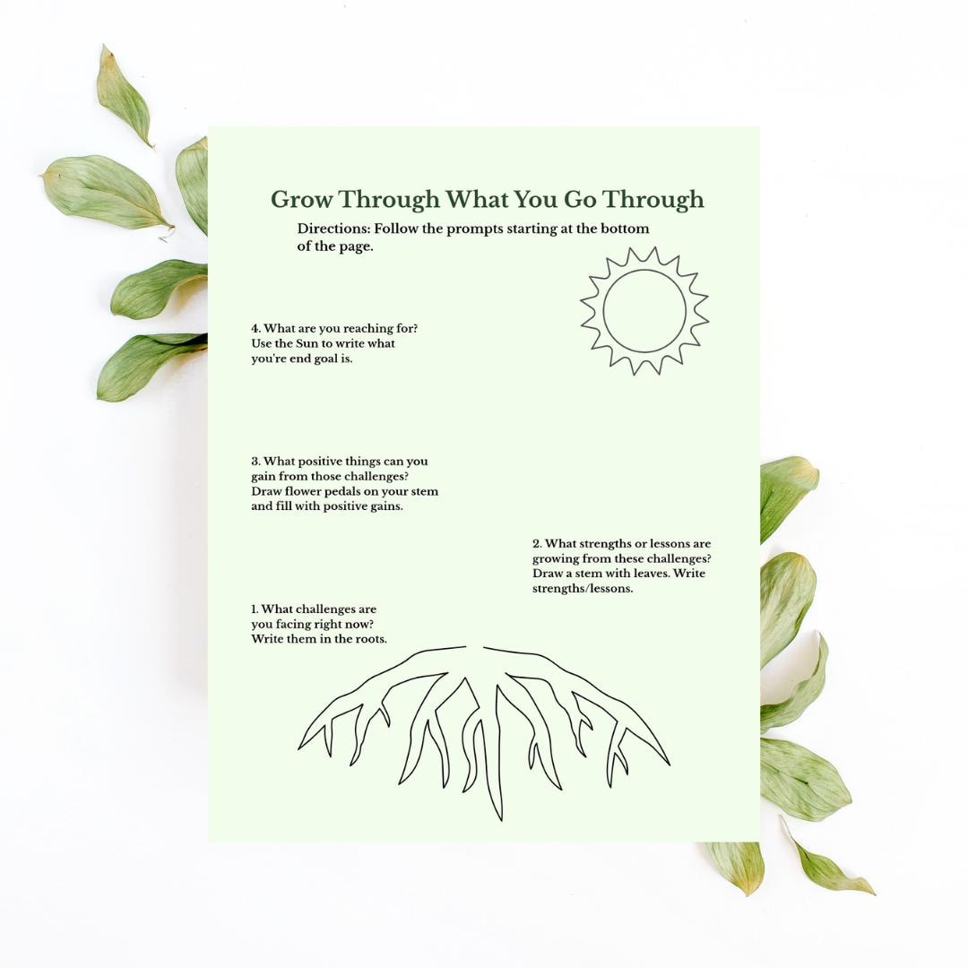 Art Therapy Grow Through What You Grow Through  Emotional Healing, Mindfulness Printable (PDF)