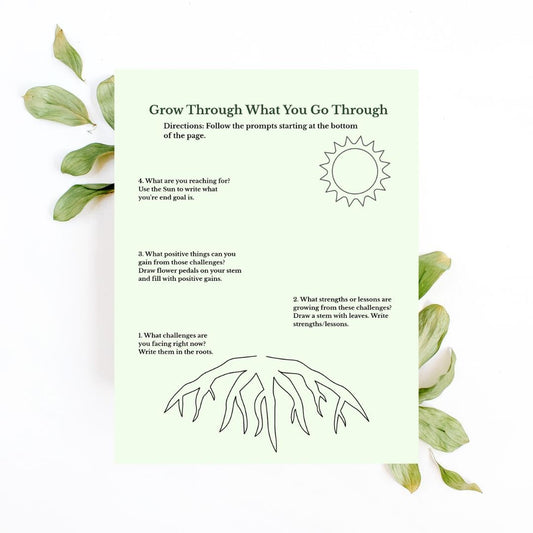 Art Therapy Grow Through What You Grow Through  Emotional Healing, Mindfulness Printable (PDF)