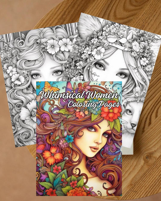 Whimsical Women Coloring Pages Bundle 21 Printable PDF Self Care Art Therapy Coloring Sheets