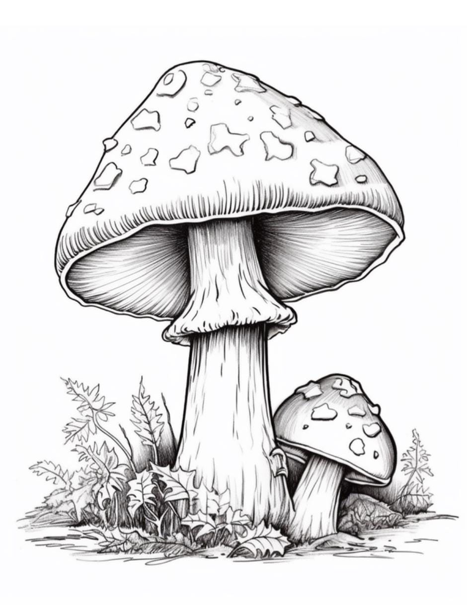 Mushroom Coloring Pages Bundle 22 Printable PDF Nature Fantasy Coloring Sheets for Adults