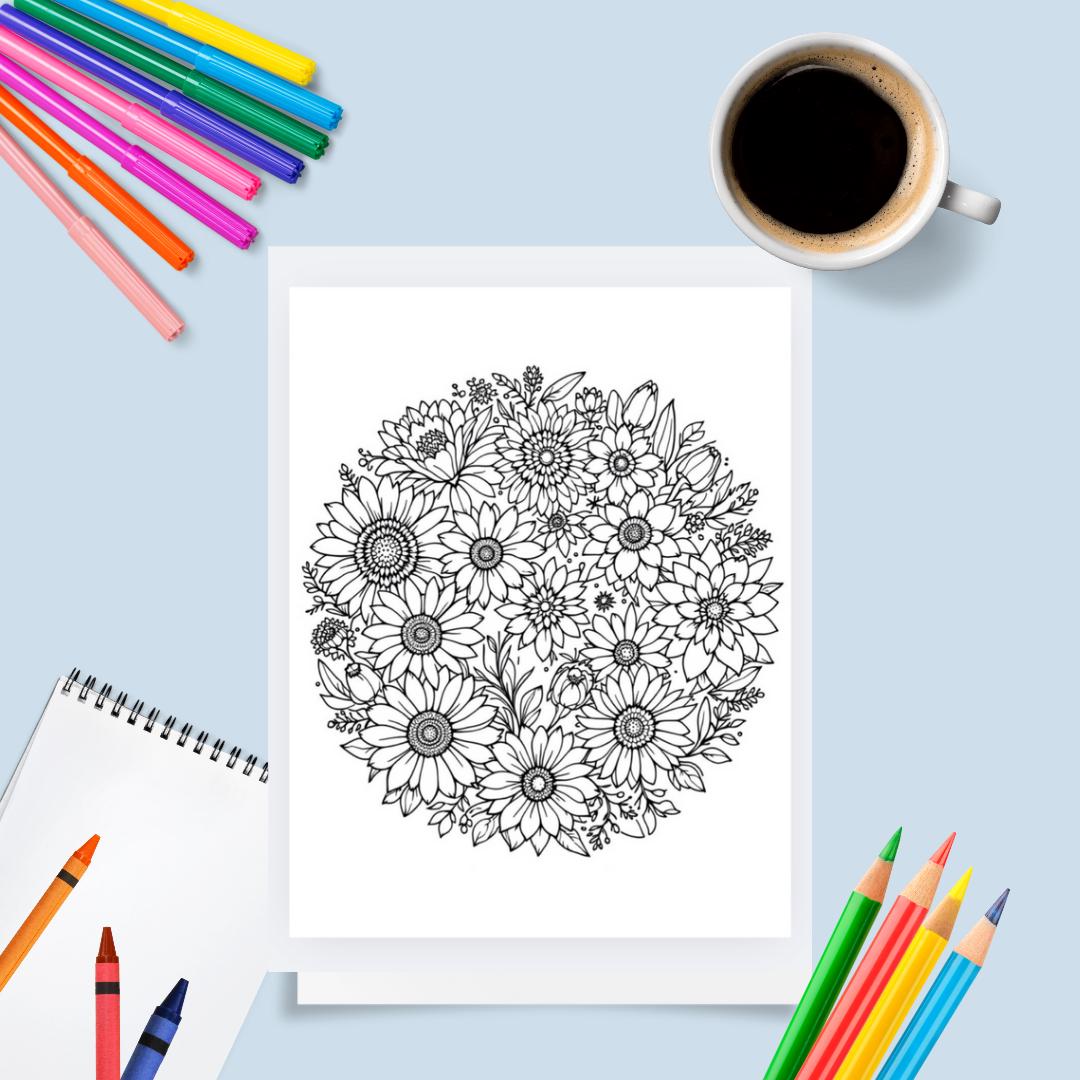Intricate Floral Mandala Coloring Page: Stress Relief Art (PDF/PNG)